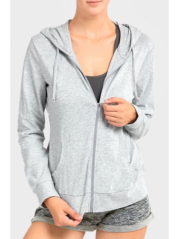 Women's Lightweight Cotton Blend Long Sleeve Zip Up Thin Hoodie Jacket
