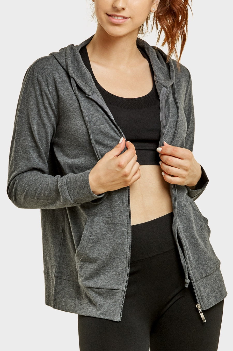 Sofra Women's Lightweight Cotton Blend Long Sleeve Zip Up Thin Hoodie Jacket