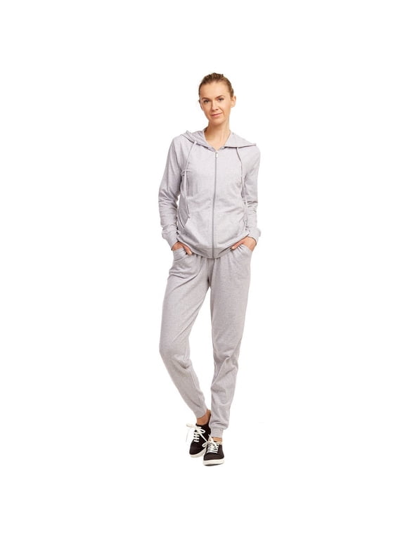 Women's Lightweight Cotton Jersey Jogger Pants and Zip-UP Hoodie Jacket Sets