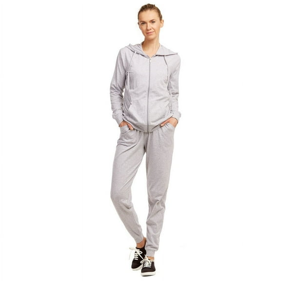 Sofra Women's Lightweight Cotton Jersey Jogger Pants and Zip-UP Hoodie Jacket Sets