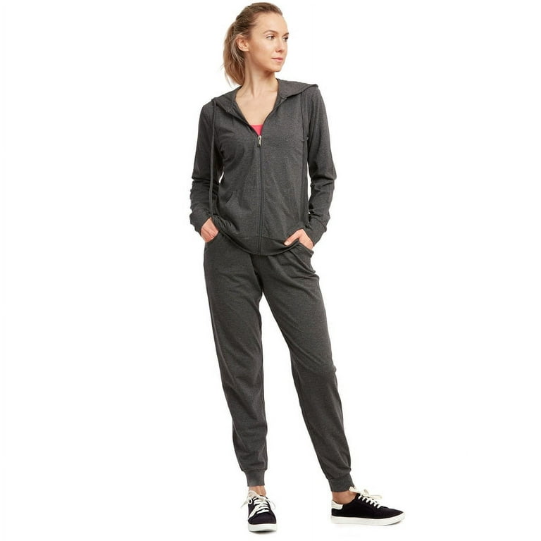 Sofra Women's Lightweight Cotton Jersey Jogger Pants and Zip-UP Hoodie  Jacket Sets