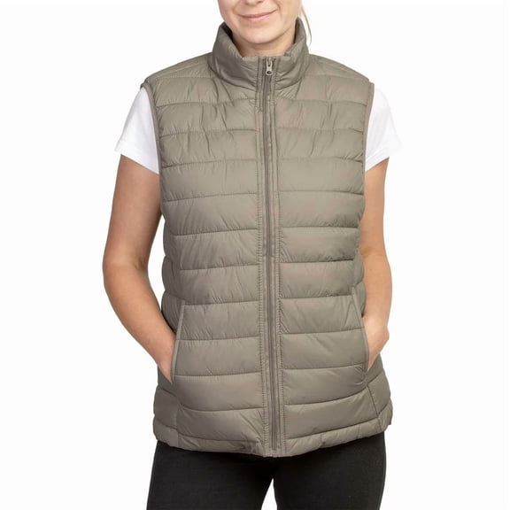 Sofra Women's Lightweight Quilted Puffer Vest M, Taupe