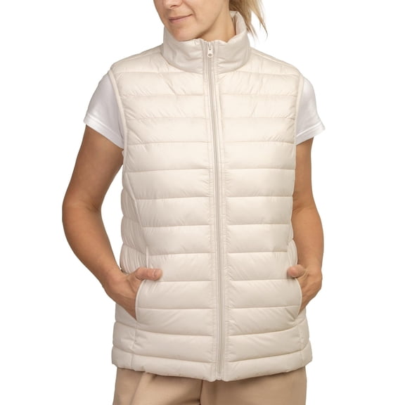 Sofra Women's Lightweight Quilted Puffer Vest XL, Oat