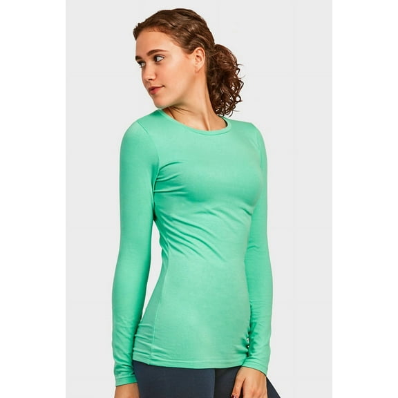 Sofra Women's Long Sleeve Classic Fit Crew Neck T-Shirt Top