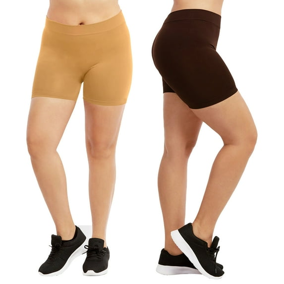 Sofra Women's Plus Size Ribbed Waistband 12" Biker Workout Shorts