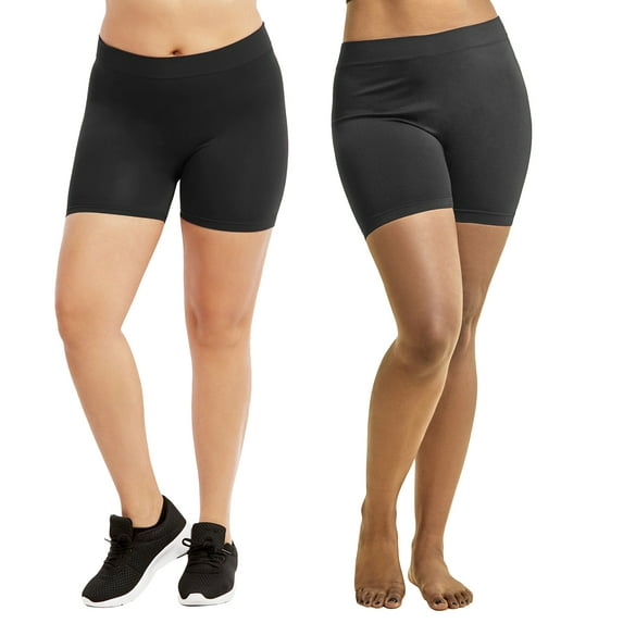 Sofra Women's Plus Size Ribbed Waistband 12" Biker Workout Shorts