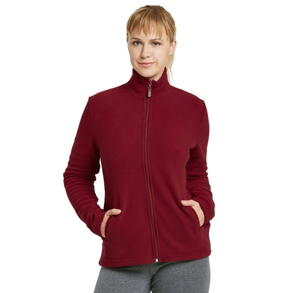 Sofra Women's Polar Fleece Full Zip Up Winter Jacket - Burgundy - Small