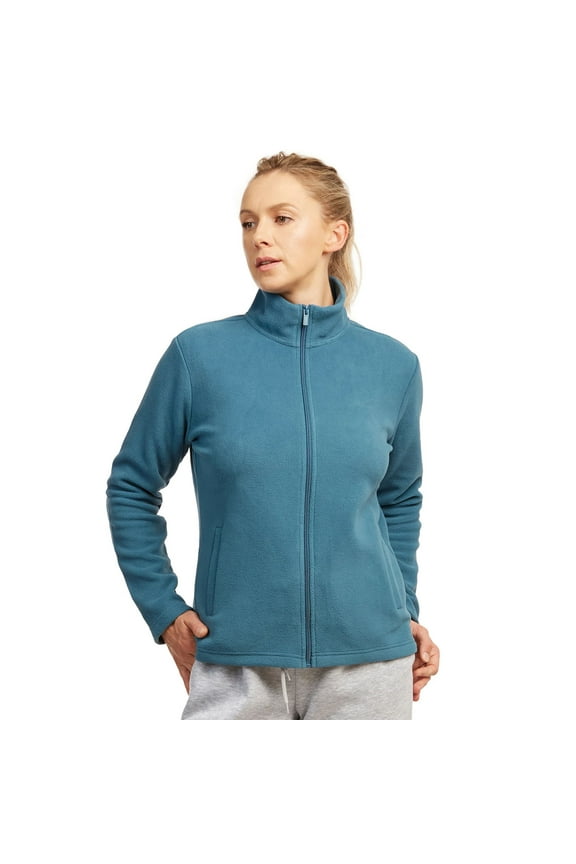 Women's Polar Fleece Full Zip Up Winter Jacket - Steel Blue - Small