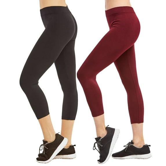 Sofra Women's Ribbed Waistband Seamless Capri Length Tight Leggings