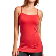 Sofra Women's Scoop Neck Adjustable Spaghetti Strap Seamless One Size Long Camisole Tank Top