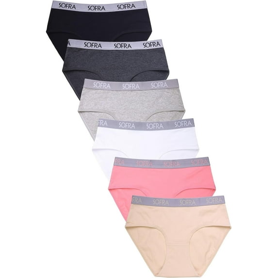 Sofra Women's Soft Cotton Bikini Panty Pack of 6 - Various Styles