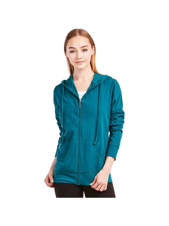 Women's Thin Cotton Zip Up Hoodie Jacket (L, Peacock)