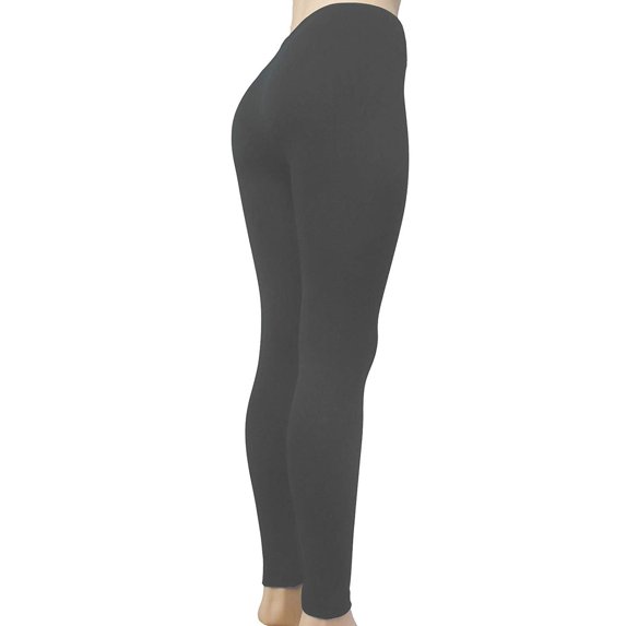 Sofra Women's Warm Classic High Waist Wide Band Solid Leggings Charcoal, 1