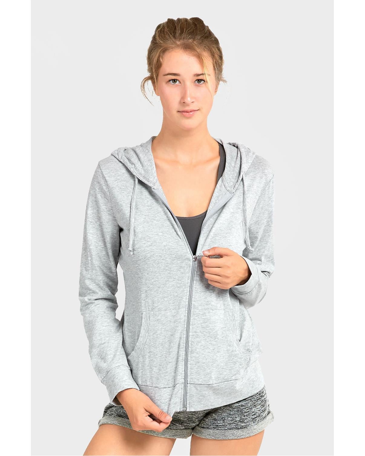 Sofra Womens Zip Up Hoodie Soft Cotton Jacket Sportswear, Heather Grey