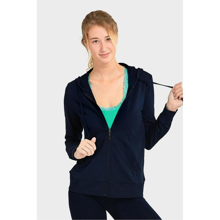Sofra Womens Zip Up Hoodie Soft Cotton Jacket Sportswear, Navy, Size: Small
