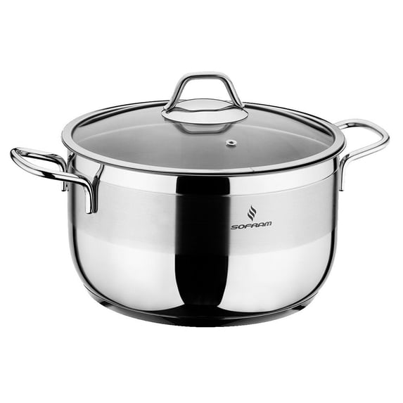 Sofram 18/10 Stainless Steel Deep Stock Pot w/ Glass Lid 6Qt