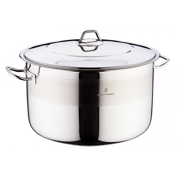 Sofram Grand Stockpot with Lid 29.6 Qt (28 L) Stainless Steel Deep Cooking Pot Induction Soup Pot, Silver Color