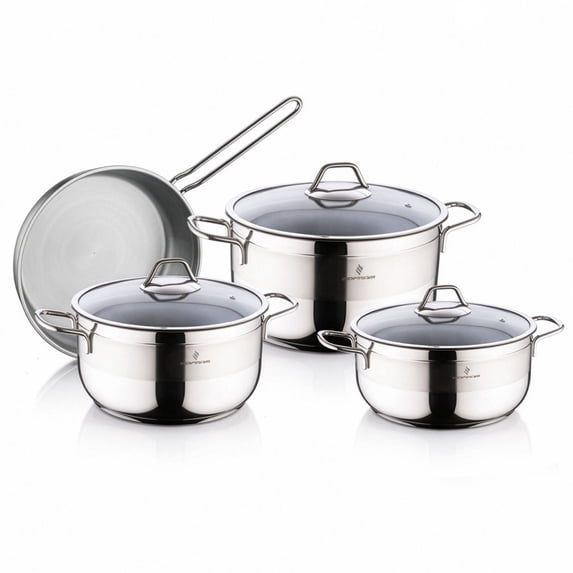 Sofram Soft Stainless Steel 7-Piece Cookware Set with Lids Pots and Pans Set Kitchen Cooking Set Stockpots Cooking Pots Casseroles, Silver