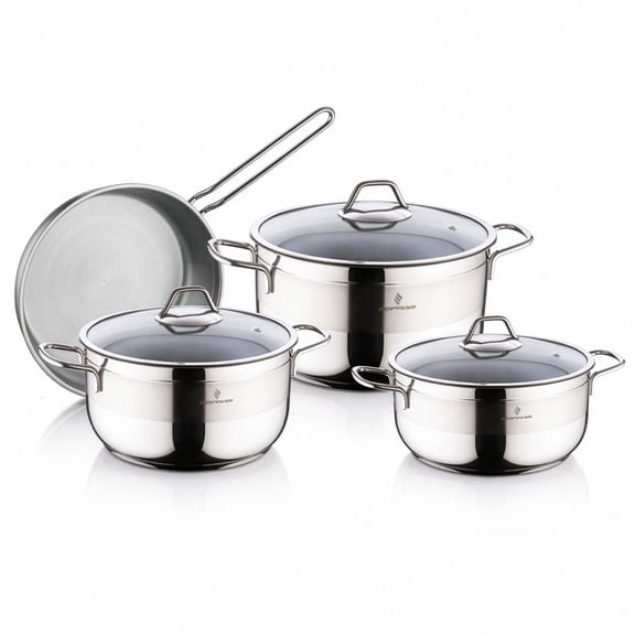 Sofram Soft Stainless Steel 7-Piece Cookware Set with Lids Pots and Pans Set Kitchen Cooking Set Stockpots Cooking Pots Casseroles, Silver