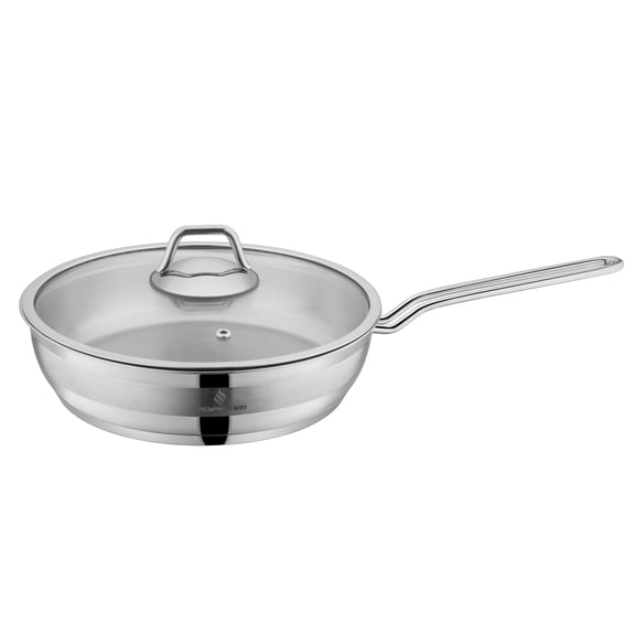 Sofram Stainless Steel Frying Pan with Glass Lid 7.9" (20 cm) Cooking Pan Stainless Steel Skillet with Lid Kitchen Pan Cookware Frypan, Silver