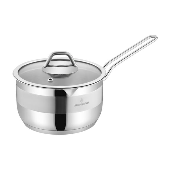Sofram Stainless Steel Saucepan with Glass Lid 1.8 Qt (1.7 L) Stainless Steel Cooking Pot Induction Pot Multi-Purpose Pot Sauce Pan Kitchenware, Silver