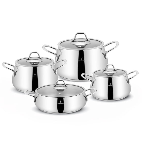 Sofram Venus Stainless Steel 8-Piece Cookware Set with Lids Kitchen Cooking Set Stockpots Cooking Pots Casseroles, Silver