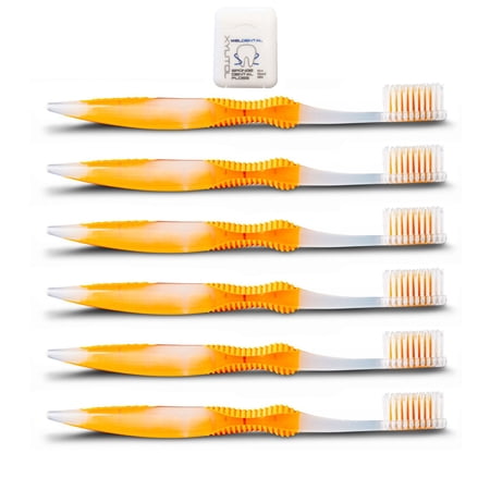 Sofresh Toothbrush Adult Soft Bristles, 6 Orange with Weldental Xylitol Dental Floss