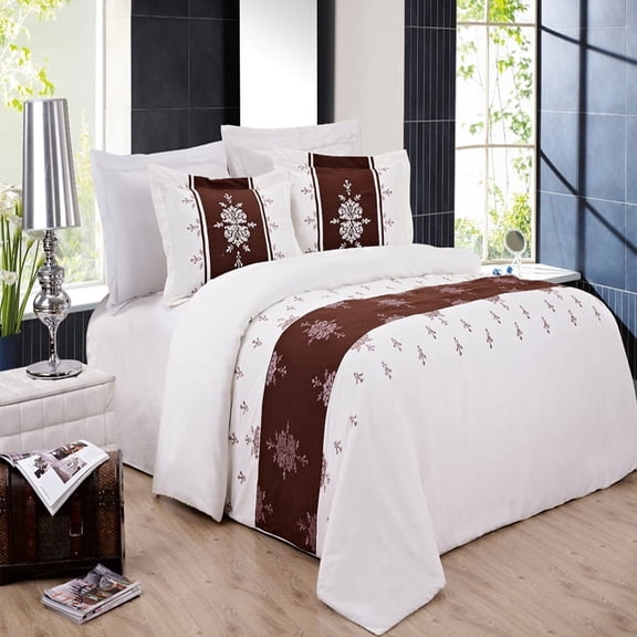 Soft 100% Brushed Microfiber 3 Piece Duvet Cover Set Embroidered - Full/Queen - Eleanor
