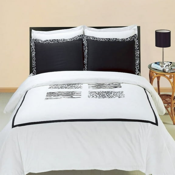Soft 100% Cotton 3 Piece Duvet Cover Set Embroidered - Full/Queen - Burbank White