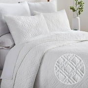 Soft 100% Cotton Hand-Quilted White Quilt Set Queen Size, Pure Cotton Fabric & Fill, 3 Pc Set Queen/Full Size With Shams, Pre-Softened, Diamond Pattern (White) by California Design Den