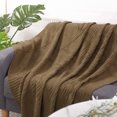 thumbnail image 1 of Soft 100% Cotton Knitted Throw Blanket for Couch Home Office Hotel Blanket Brown 47"x70", 1 of 7