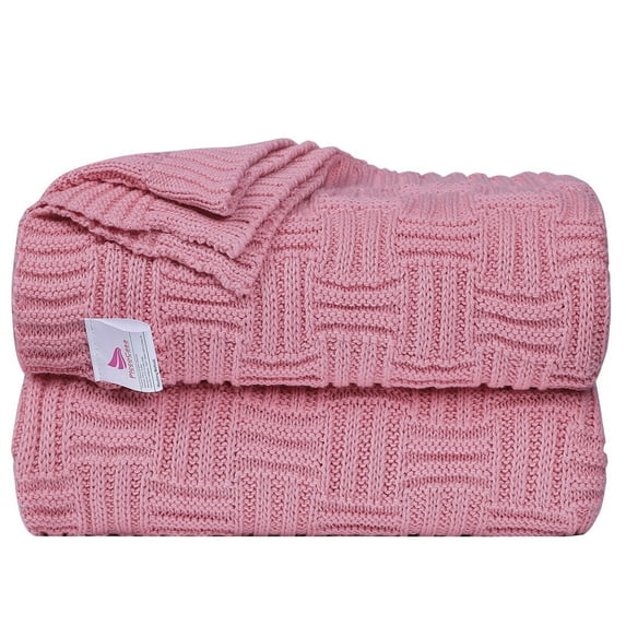 Soft 100% Cotton Knitted Throw Blanket for Couch Home Office Hotel Blanket Dirty Pink 47"x70"