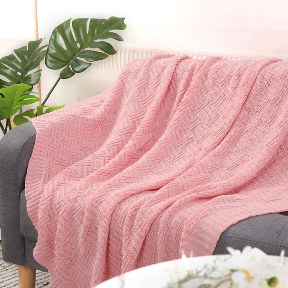 Soft 100% Cotton Knitted Throw Blanket for Couch Home Office Hotel Blanket Dirty Pink 50"x60"