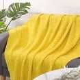 thumbnail image 1 of Soft 100% Cotton Knitted Throw Blanket for Couch Home Office Hotel Blanket Yellow 47"x70", 1 of 7