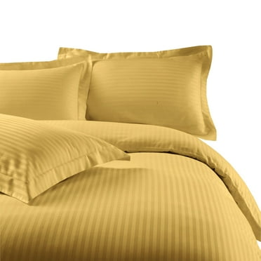 Soft 100% Microfiber Damask Striped 3-Piece Duvet Cover Set - Full/Queen - Gold