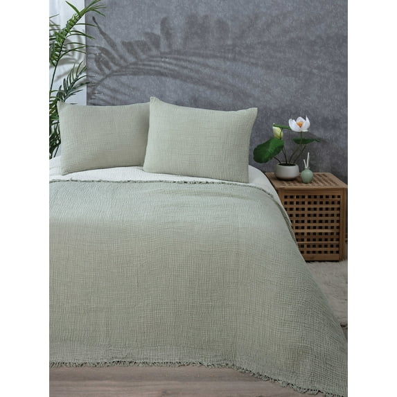 Soft 100% Turkish Cotton Muslin Bed Shams, Green, 20 x 35 inches, King Size 2 Pieces Shams