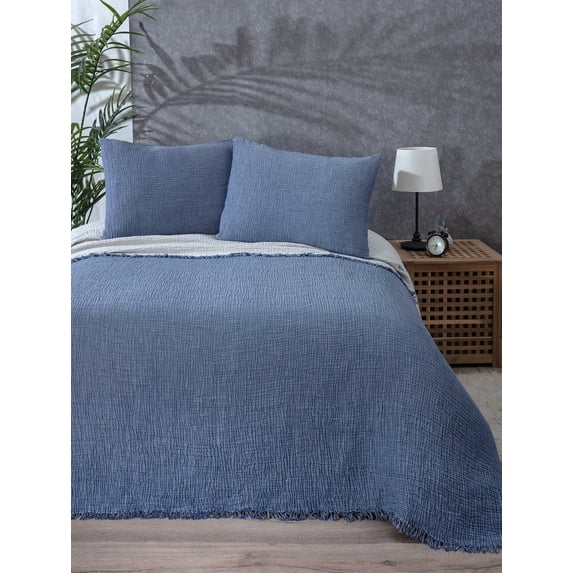 Soft 100% Turkish Cotton Muslin Bed Shams, Indigo Blue, 20 x 30 inches, Standard Size 2 Pieces Shams