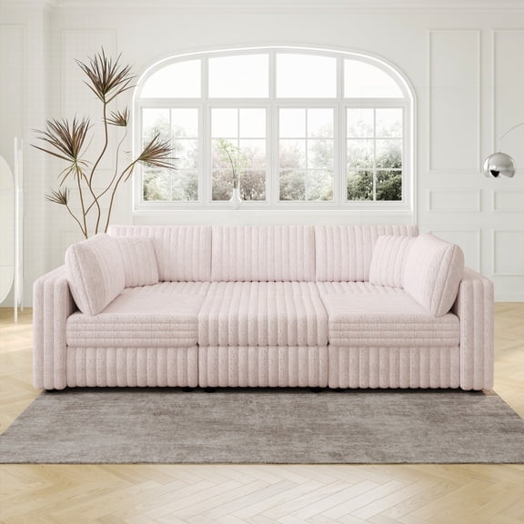 Modern U-shaped 6-Person Sofa 106.3" with Hydraulic Lift and Pink Color