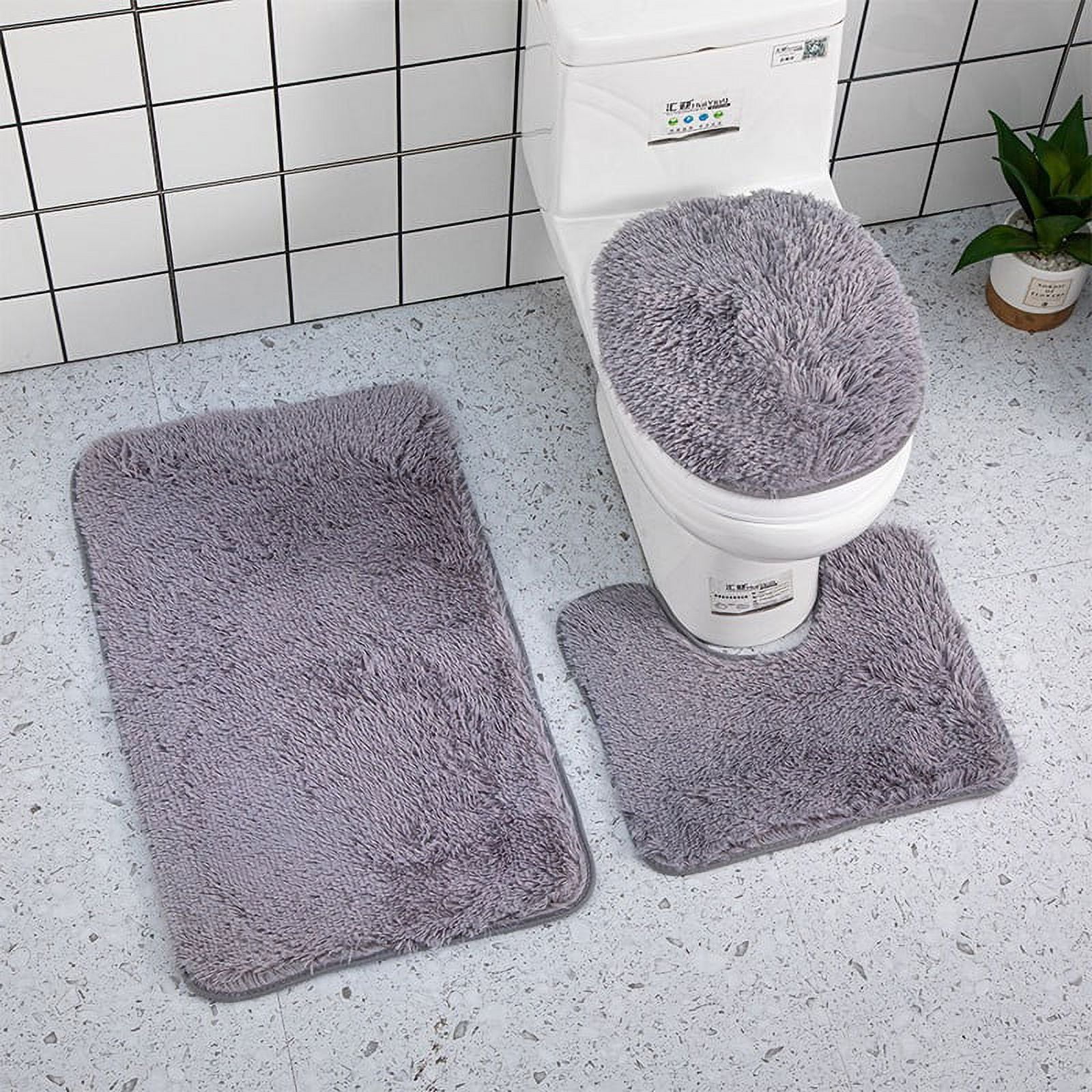 3pcs Bathroom Rugs Set Microfiber Plush Bath Rug Non Slip Absorbent Bath Mat  Set