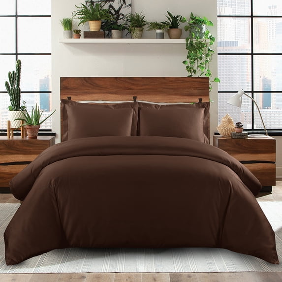 Soft 600 Thread Count 100% Cotton Duvet Cover Set Solid - Full/Queen - Chocolate