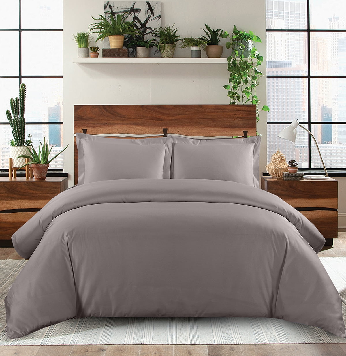 Soft 600 Thread Count 100% Cotton Duvet Cover Set Solid - Full/Queen - Gray