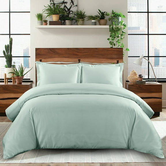 Soft 600 Thread Count 100% Cotton Duvet Cover Set Solid - King/California King - Sea