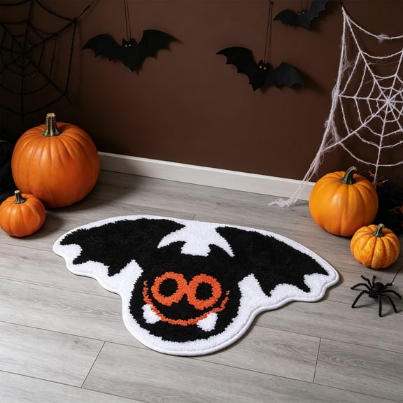 Soft Absorbent Bath Rugs Printed with Bat Patterns for Halloween, Anti-Slip Floor Mats, Practical Foot Pads for Bathrooms, Kitchens, Entryways and Indoor Outdoor Festival Decoration, Colorful
