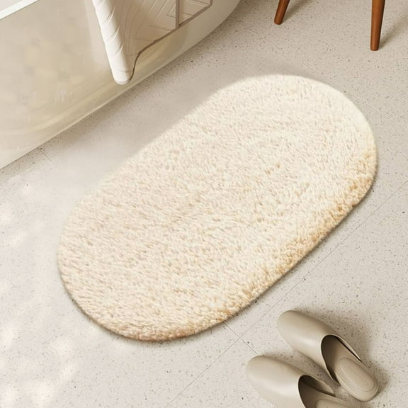 Soft Absorbent Bathroom Floor Mat | Non-Slip Microfiber Foam Carpet | Quick-Dry Bath Rug for Entry Door & Bedroom | 23.62x35.43 Inch Oval Household Foot Mat