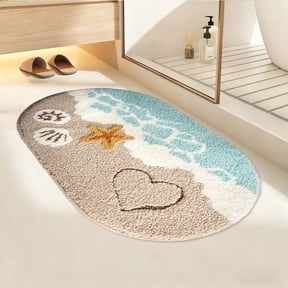 Soft and Absorbent Beach Bath Mat, Non-Slip Backing, Ideal for Bathroom, Kitchen and Entryway Decor, Sea Beach Starfish Shell Bath Decor, Blue, 16"x24",A
