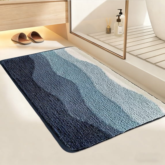 Soft and Absorbent Beach Bath Mat, Non-Slip Backing, Ideal for Bathroom, Kitchen and Entryway Decor, Sea Beach Starfish Shell Bath Decor, Blue, 16"x24",C