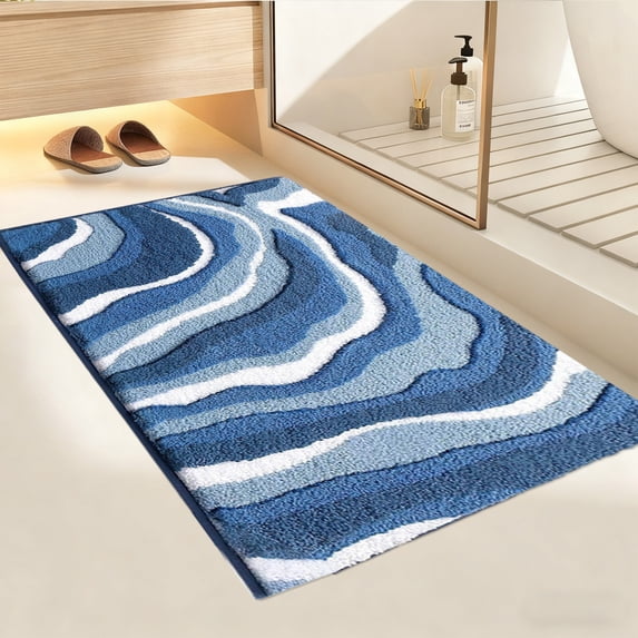 Soft and Absorbent Beach Bath Mat, Non-Slip Backing, Ideal for Bathroom, Kitchen and Entryway Decor, Sea Beach Starfish Shell Bath Decor, Blue, 16"x24",D