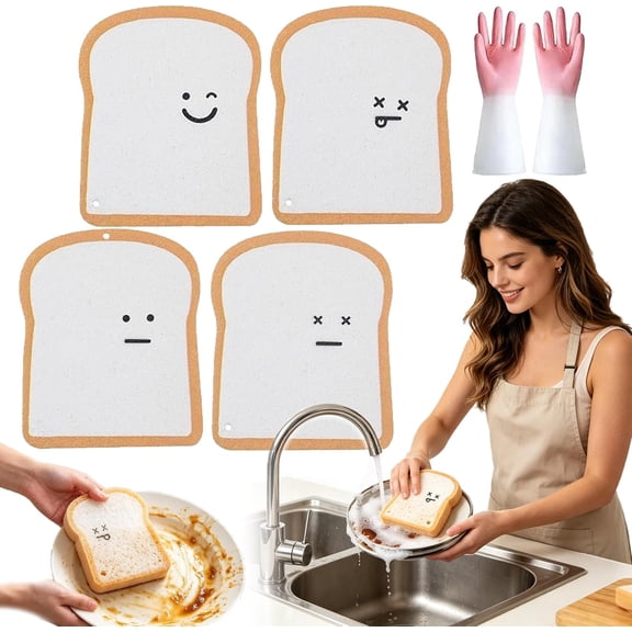 Soft Absorbent Bread Sponges, Reusable Durable Kitchen Cleaning Sponges For Dish Washing, Countertop And Household Stain Wiping（4pcs）