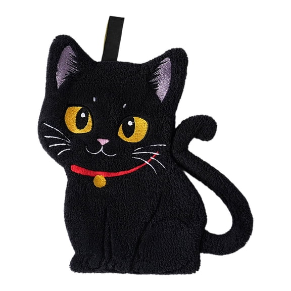 Soft Absorbent Cat Hand Towels For Bathrooms And Kitchens, Cute Embroidered Kitty Face, Hanging Loop, 1 Towel