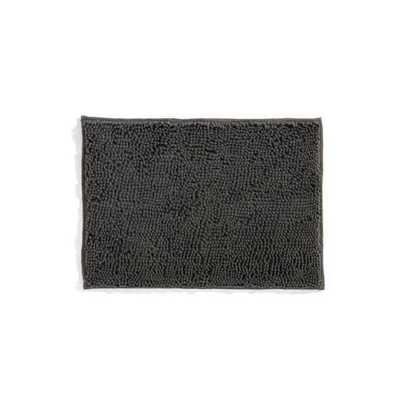 Soft Absorbent Chenille Bath Mat Rug with Anti-Skid Rubber Backing, 24 x 17, Gray, by Noble Linens